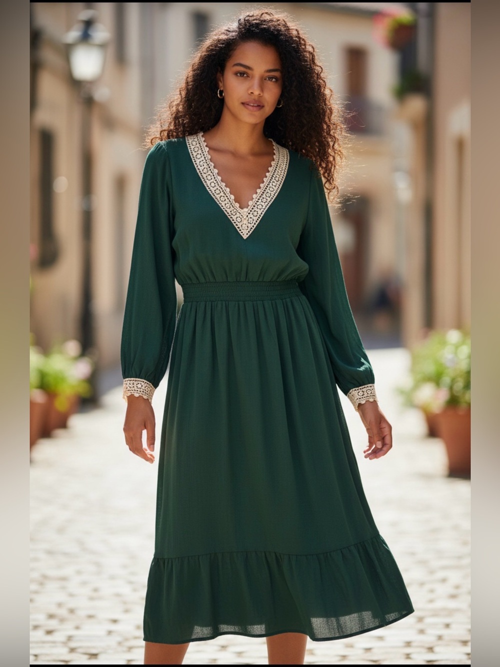 NWT: size 10 BloomChic Forest Green Dress with Cream Lace Detail